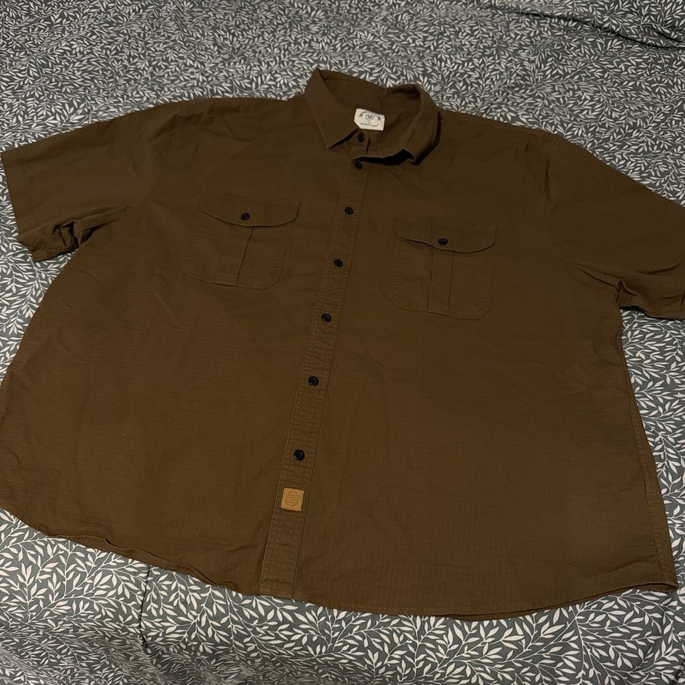 Dubinik Men's Short Sleeve Button Up Cotton Shirt Brown Khaki 4XL Plus Pockets